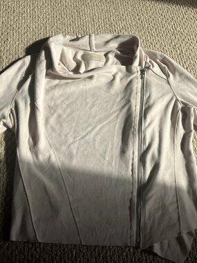 Blank NYC Cowl Neck Jacket Faux Leather Zip-Up Ivory Beige Medium